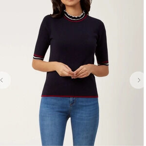 Hobbs London Grace Navy Short Sleeve Sweater NEW